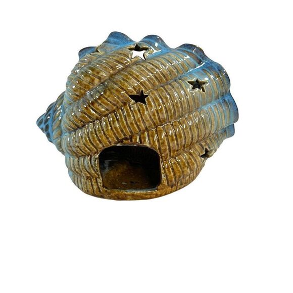 Pottery Dolphin Votive Candle Holder Blue Tealight Seashell Beach Conch Shell - Picture 3 of 8